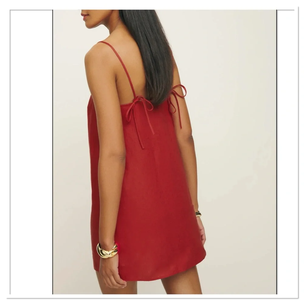 Reformation Aubree Linen Dress Sundried Tomato Size Extra Large - Picture 2 of 9